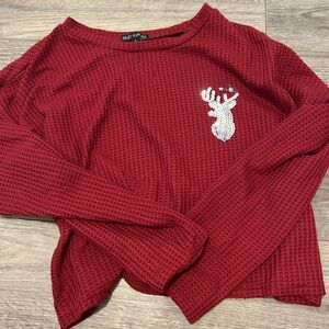 Rue21 Burgundy Waffle Knit Sweatshirt with Deer Motif. Christmas holiday sweater